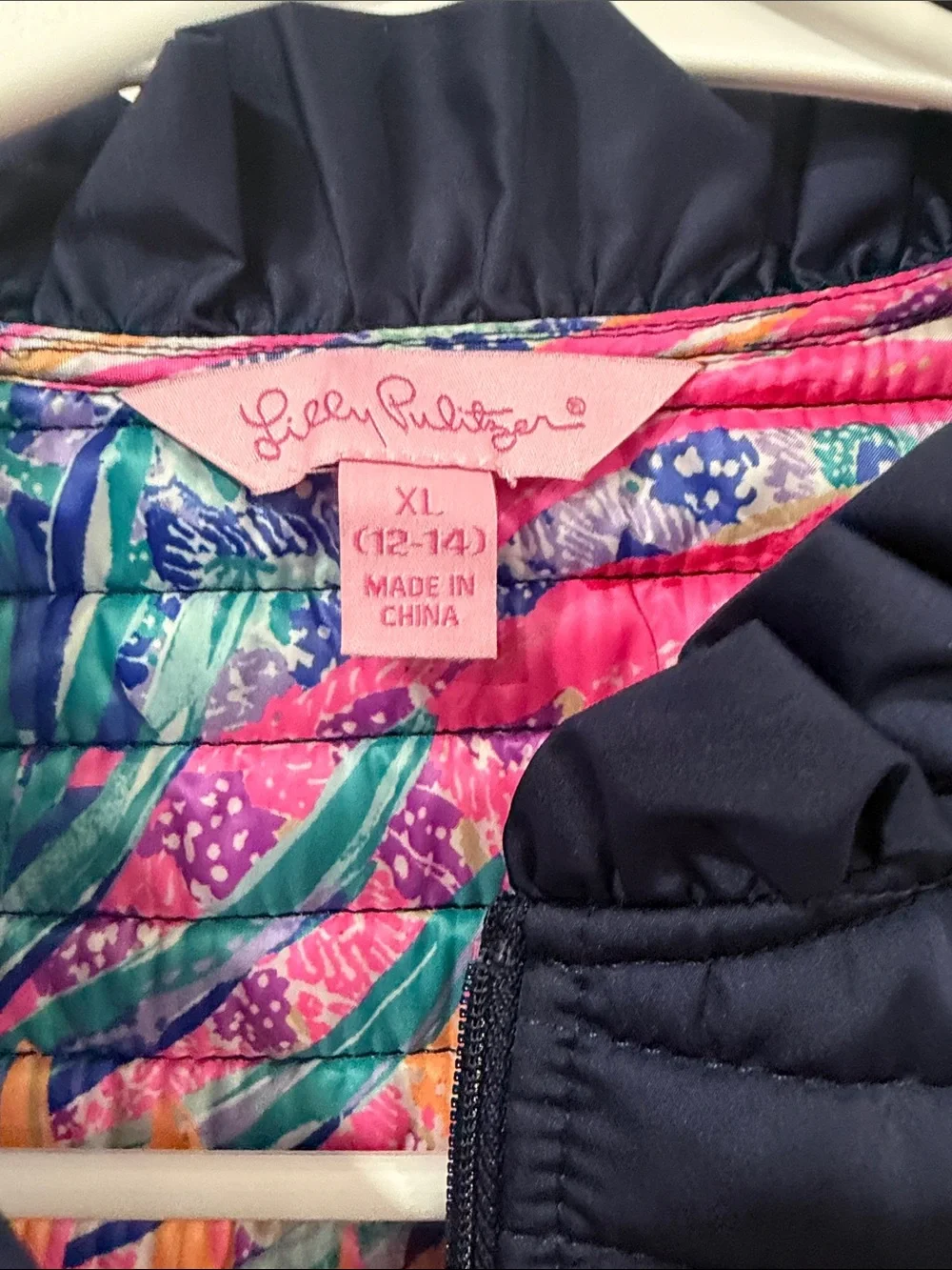 EUC Lilly Pulitzer Navy Quilted Girls' Vest with Fringe Trim